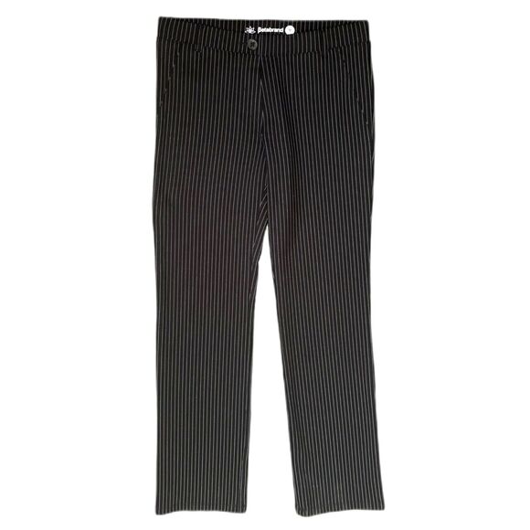 Betabrand Classic Dress Pant Yoga Pants Black Pinstripe Straight Leg Size Medium - Picture 2 of 7